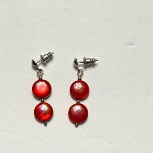LAST CHANXE Pink Red Silver Beaded Earrings Women’s Dangle Drop Earrings
